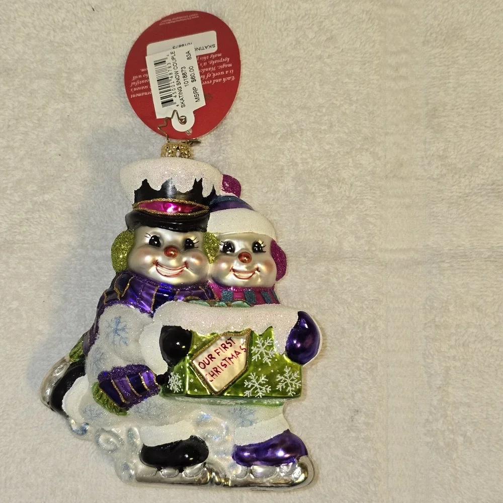 New Radko 1018873 Skating Snowman Couple Our‎ First Christmas Ornament